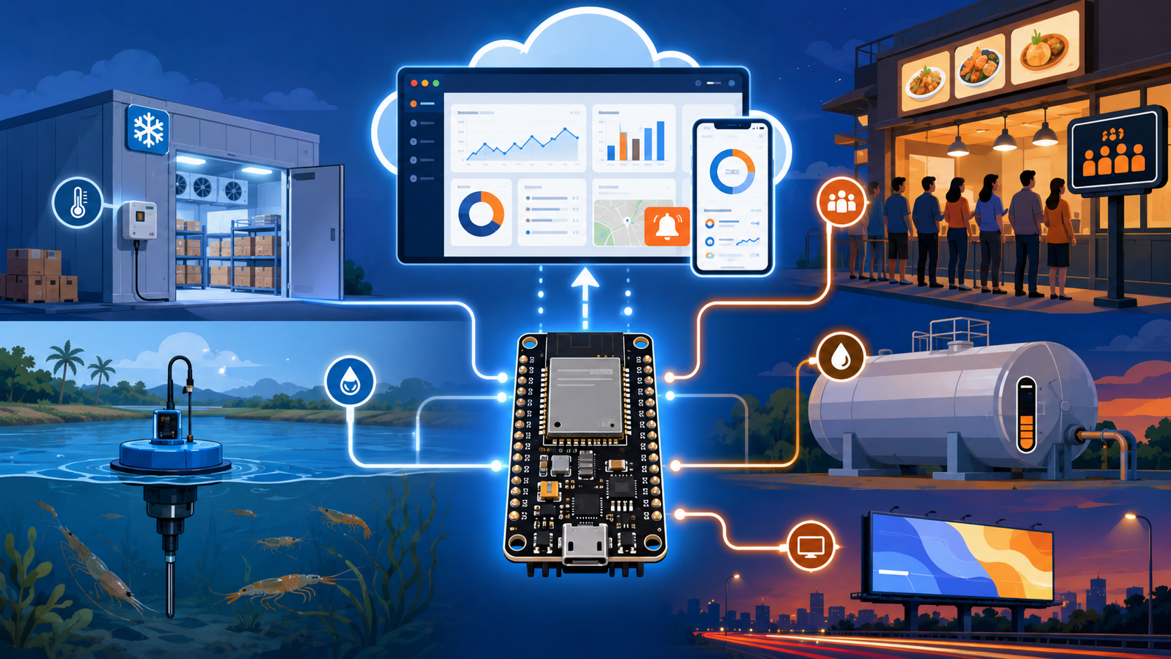 ESP32 ในธุรกิจไทย: 5 ตัวอย่างใช้จริง จากห้องเย็นถึงฟาร์มกุ้ง คืนทุนไว